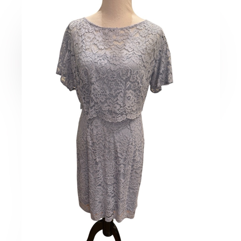 American Living Icy Blue Overlay Lace dress Scalloped Trim Size 10